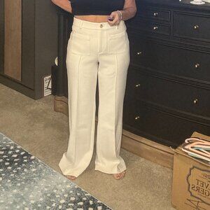Ann Taylor Patch Pocket Stretch Work Pants — Size 8, Ivory, Chic Business Casual